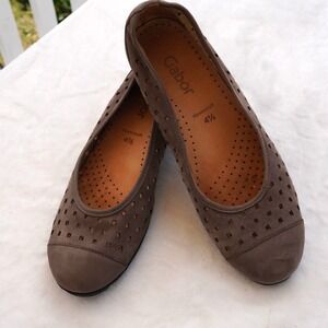 Gabor Hovercraft Brown Suede Perforated Flats Size 5.5